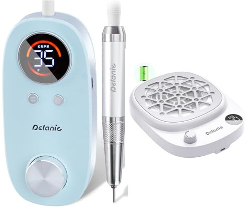 Delanie - Ponceuse pour Ongles 35000RPM Pro, lot avec Aspirateur pour Ongles Sans Fil 6000RPM