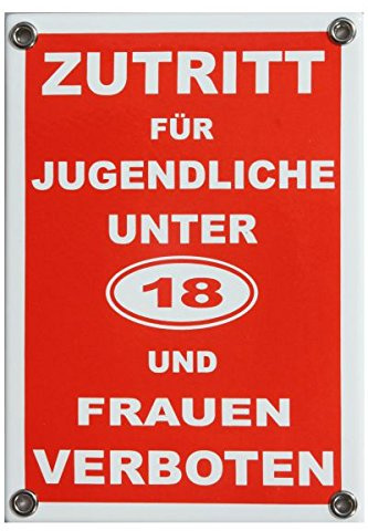 ZUTRITT für Jugendliche unter 18 und Frauen VERBOTEN Emaille Schild 12 x 17 cm Emailschild rot