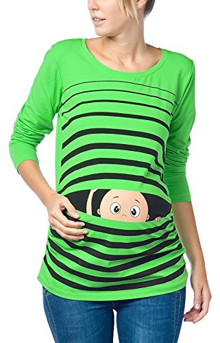 M.M.C. Umstandsshirt Langarm Damen mit Guck-Guck-Motiv – Umstandsmode T-Shirt für die Schwangerschaft, mitwachsende Raffung, 95% Baumwolle