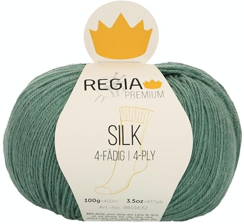 REGIA Premium Silk 9801632-00018 salbei Handstrickgarn, Sockengarn, 100g Knäuel