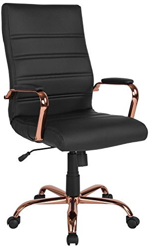 Flash Furniture Chaise de Bureau pivotante Whitney en Cuir Souple et Dossier Haut de avec siège et accoudoirs rembourrés, Chaise de Bureau rembourrée à Hauteur réglable, Noir/Or Rose