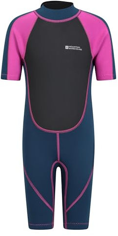 Mountain Warehouse Kids Shorty Wetsuit - Flat Seams, Easy Glide Zip Children's Wetsuit, Neoprene Swimming Wetsuit, Adjustable Neck Closure Diving Suit - for Surfing, Pink, 11-12 Years