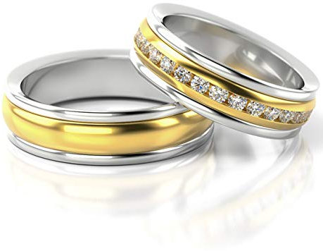 JC Gold Trauringe - Gelbgold Weißgold Eheringe Bicolor inklusive Steine und Gravur im Paarpreis PL083 (14 Karat (585) Bicolor)