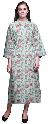 Bimba Menthe Pastel Floral Ranunculus & Roses Longues Robes Kimono imprimées pour Femmes Robes de Demoiselle dhonneur Peignoirs en Coton L