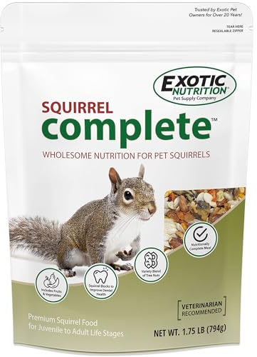Exotic Nutrition Squirrel Complete (1.75 lb.) - Healthy Natural Food - Nutritional Diet for Pet & Captive Squirrels - Ground, Grey, Flying Squirrels, & Chipmunks