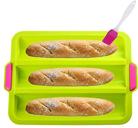 KeepingcooX® Baguette-Backblech(für 3 Baguettes), 34x24x3 cm - Baguette-Blech, Antihaft Silikon Baguetteform | Brot Crisping Tray, Laib Backform, perfekt backt French-Bread, Breadstick und Brötchen