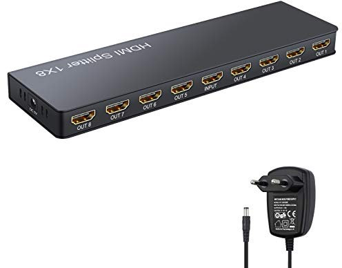 LiNKFOR 1 In 8 Out HDMI Splitter con Alimentatore 4K/30Hz 1X8 Splitter HDMI Distributore Supporta 3D 1080P 4K/2K@30Hz 1 Ingresso 8 Uscita per HDTV Proiettore PC STB PS3 Blu-Ray Lettore