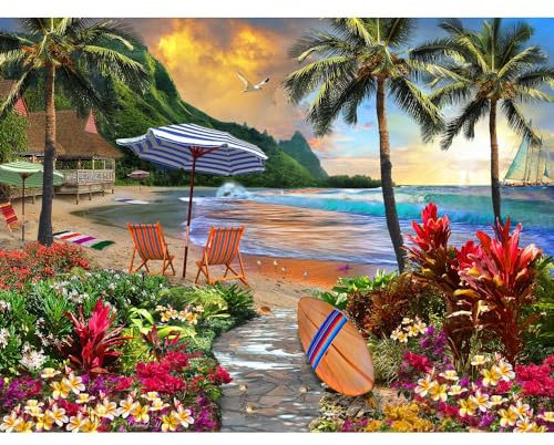 Vermont Christmas Company Hawaiian Life Jigsaw Puzzle - 550-Piece Beach Puzzle for Adults - Tropical Beach Jigsaw Puzzles for Adults with Fully Interlocking & Randomly Shaped Pieces