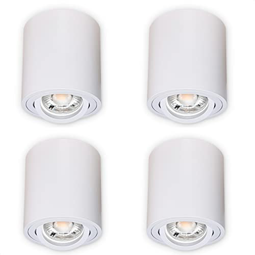 INNOVATE LED Aufbauspot - 35° schwenkbare Aufbauleuchte - kompakter Aufputz Deckenspot - moderner IP20 Aufbaustrahler GU10 Fassung - flaches Downlight excl. Leuchtmittel (4 Stück, Weiß Rund)