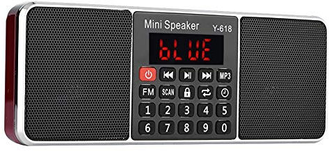 Radio FM, 87.5-108MHz Radio FM estéreo con Pantalla LED Llamada Manos Libres Batería Recargable Transistor Radio PW Memoria de Corte Reproductor de MP3 Radio Cancelación de Ruido USB/TF/AUX Radio(红色)