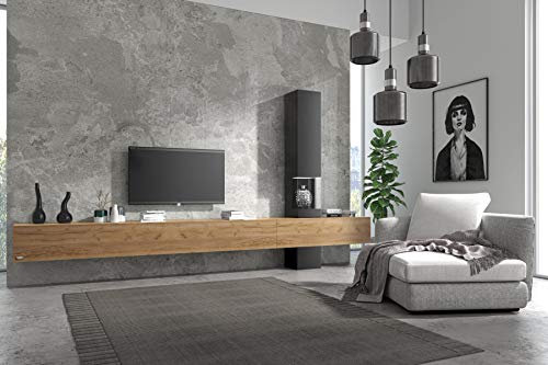 Wuun® Somero Vitrine /360cm/Eiche TV Boards/Vitrine: Matt-Schwarz Wohnwand/Tv Board/Lowboard