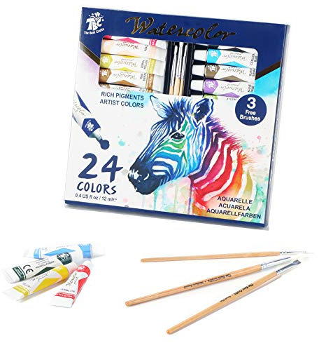 TBC Peinture Gouache en Tube pour Enfants, 24 Couleurs Peinture Aquarelle, 24 Tubes de Couleurs Set d'art Acrylique, Idéal pour Artiste Professionnel Peintres Amateurs
