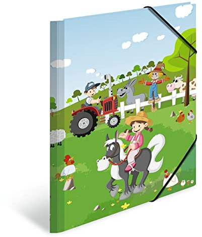 HERMA Sammelmappe A3 Bauernhof, Eckspanner-Mappe aus Pappe mit Kindergarten Motiv, Gummizug, Innenklappen und Innendruck für Jungen, Mädchen und Kinder
