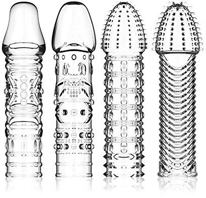 4er Pack Dick Sleeve - Silikon Transparente Wiederverwendbare Peniskondome für Intensive Stimulation Penishülle für Penisverlängerung und Erektionsverbesserung