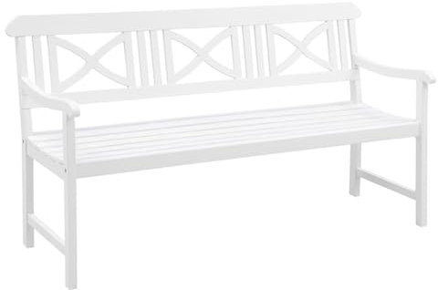 OUTLIV. Gartenbank Landhaus, Akazienholz, wetterfest, Sitzbreite 143 cm, rustikaler Landhausstil, hohe Stabilität, für 2 Personen, 158x61x88 cm, Weiß