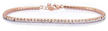 Bracciale Uomo Donna Tennis Argento 925 con Zirconi - Dimensioni 2 mm - Misura regolabile da 17 a 20 cm - Colore a scelta (Oro Rosa - Zirconi Bianchi)
