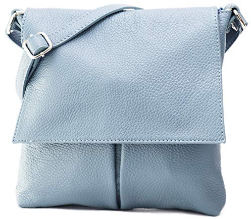 SH Leder Echtleder Umhängetasche Schultertasche Crossover aus Gernarbt Rindleder 26x25cm Kim G182 (Hellblau)
