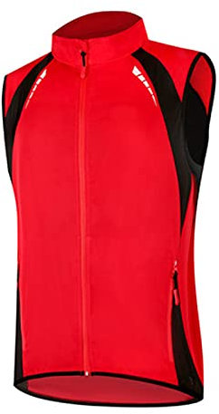 SFITVE Léger Gilet de Cyclisme Homme,Respirant Coupe-Vent Cyclisme Gilet,Reflechissant Veste sans Manches,Haute Visibilité Vélo Running Gilet de Vélo Maillot (Size:XL,Color:Rouge)