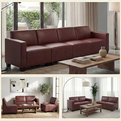 Mendler Modular 4-Sitzer Sofa Lyon, Kunstleder - rot-braun | Couch
