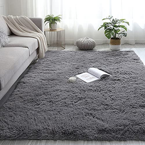 Kunstfell 180x200cm Carpet Wohnzimmer Teppich Hochflor Hochflorteppich rutschfeste Unterseite Weiche für Bettvorleger Sofa Matte Oder Schlafzimmmer Deko Usw, Dunkelgrau