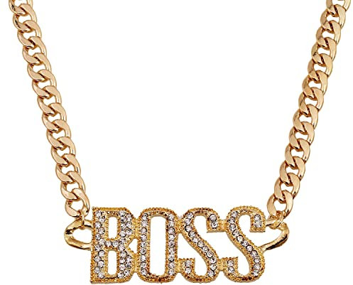 Liitata BOSS Zeichen Halskette BOSS Anhänger Goldkette Hiphop Rapper Punk Gold Kette für Herren Fasching Karneval Party