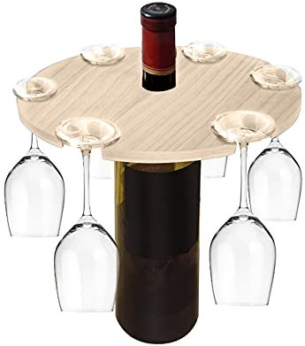 Hapivida Support de Verre à vin en Bois, Support de Stockage de vin pour 6 Verres et 1 Bouteille de vin, Support de Bouteille de vin pour Jardins, balcons et Camping en Plein air