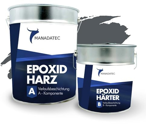 MANADATEC 2k Epoxidharz Verlaufsbeschichtung 6kg I RAL 7011 Eisengrau I Lösemittelfrei, Umweltfreundlich & Geruchsneutral I Für ebene Garagen-, Keller- & Werkstattböden I Hohe Belastbarkeit