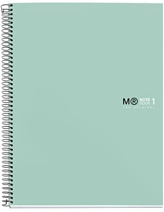 Miquelrius - Notizbuch A5 (148 x 210 mm), Notebook The Original Colours, 80 Blatt 90 g/m² und 1 Farbstreifen, Raster 5 mm, 2-Loch-Stanzung, Hardcover, Farbe Aqua