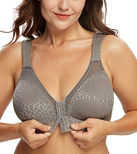 DotVol Damen Vollschalen Vorne Vershcluss Starker Halt Ohne Bügel Große Größen Funktioneller Minimizer BH(Grau,95E)