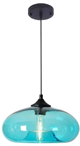 S-Cevada 28cm Bunt Glas Lampenschirm Hängelampe, Industrie Vintage Pendelleuchte E27 Loft Bar Deckenleuchte Pendellampe Für Küche Schlafzimmer Wohnzimmer Kronleuchter (Türkis)