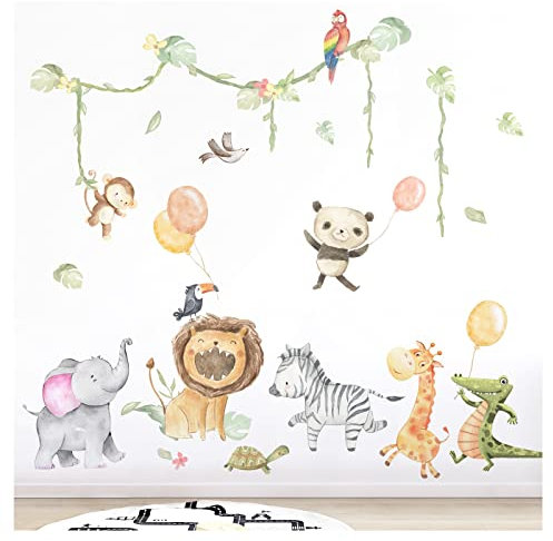 Grandora XXL Sticker Set Safari Tiere Wandtattoo Babyzimmer Dschungel Wandsticker Kinderzimmer Wandaufkleber Deko DL859-4
