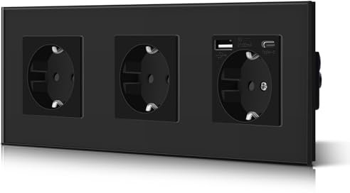 BSEED Enchufe Pared con 2.1 A USB y TipoC, Enchufe USB C, 228mm, Negro