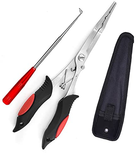 LaJao Fishing Accessories Pliers Hook Remover Disgorgers Line Cutter Long Nose Multi Tools Tackle Kit with Sheath Ideal for Lures Sea Fishing