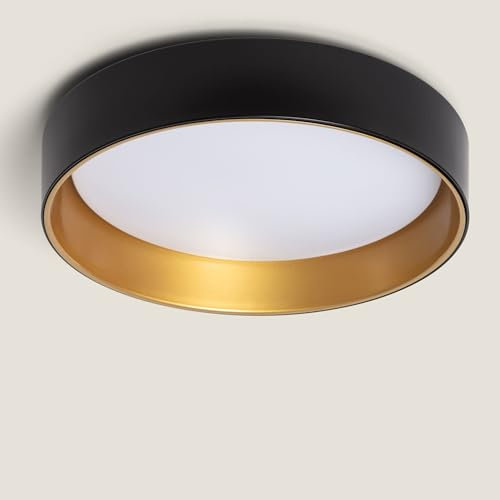 LEDKIA LIGHTING - Plafón LED para Cocina, Comedor, Habitación 20W Circular Ø450 mm | Temperatura de Color Seleccionable (Blanco Frío, Neutro, Cálido) | Flujo Luminoso 1600 lm | Negro/Dorado