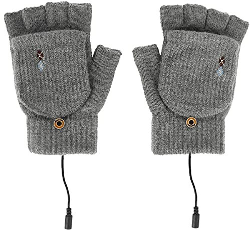 USB Beheizte Handschuhe für Damen und Herren Full & Half Hands Beheizte Fingerlose Handschuhe Doppelseitiger Heizhandschuh Winterhände Warme Laptop-Handschuhe Abnehmbar und Waschbar (grau)