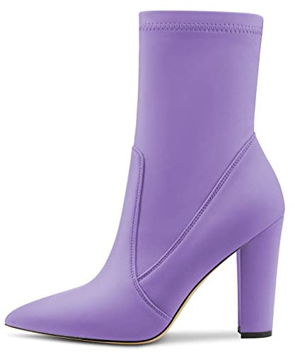 Castamere Donna Chunky Blocco Alto High Tacco Heel a Punta Stivaletti Cerniera Slip-on Cute Dress da Matrimonio Feste Stivali 10 CM Viola 39 EU