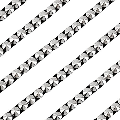 FINGERINSPIRE Parche de cabeza de clavo de fijación en caliente de 2,3 m, 8 mm, metal plateado, con base de piel sintética negra, pirámide de tachuela, apliques para manualidades, bolsas de ropa