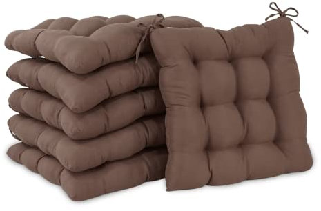 CHELY INTERMARKET Cojines Silla 40x40x7,5cm Pack 6 Unidades Relleno Mullido Marrón 9 Pespuntes Acolchado Exterior Interior Decorativos Suaves Estables Lavables Terraza Jardín