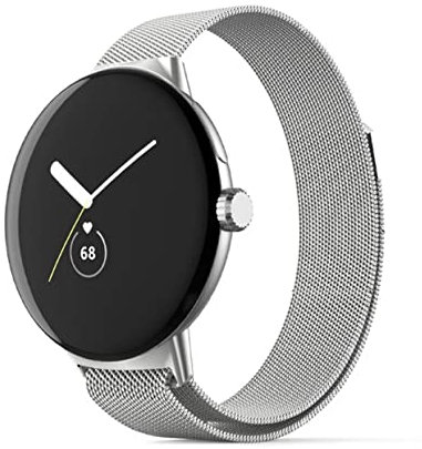 The 5 Shop Edelstahl Metall Armband kompatibel mit Google Pixel Watch 1+2 Smartwatch Band, Mesh Milanaise Loop Damen Herren Uhr Ersatzband Magnet Verschluss Uhrenarmband (Silber)