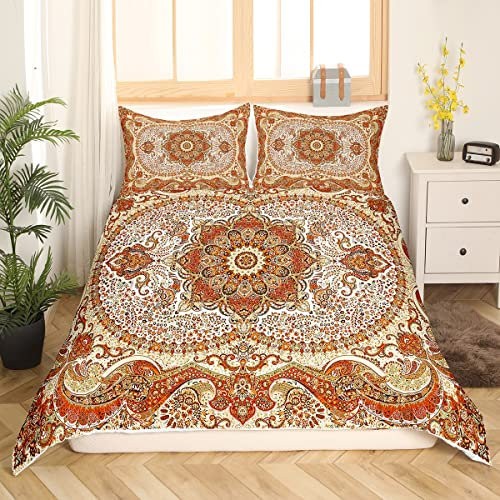Orientalische Blumen Bettwäsche 155x220 Jahrgang Blume Bettbezug für Jugendliche Erwachsene,Persische Medaillon Bett Set Retro Ästhetische Schlafzimmer Dekor,Boho Paisley Bettwäsche Set 3 Stücke