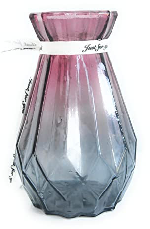Rocwing Gerippte Glasvase, 15 cm hoch, Diamantform, mehrfarbig, Rot und Grau