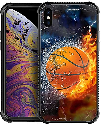 DAIZAG Hülle kompatibel mit iPhone X/Xs Eisfeuer Basketball Handyhülle Stoßfest Weiche TPU Handyhülle für Junge Männer Geschenk Hülle für iPhone X/Xs