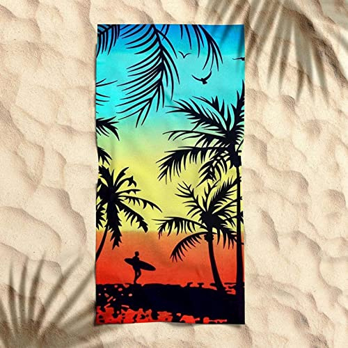 EMENZA Serviettes de Plage 80 x 160 cm, 3D Planche de Surf Tropicale Drap de Plage XL Microfibre à Séchage Rapide pour Femme Homme, Coton, Serviette de Bain Grande Taille pour Sauna, Piscine, Camping