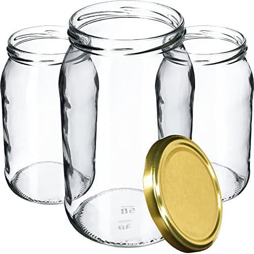 KADAX Lot de 48 bocaux de conservation en verre pour couvercle à visser - 900 ml - Utilisable comme pot à confiture - Bocaux de conservation - Doré K5198