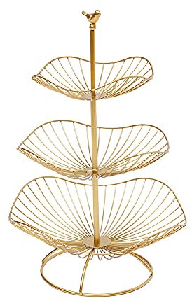 Sindipanda Obst Etagere 3 Stöckig Dekorativer Obstkorb Früchtekorb für Küche & Wohnzimmer,Obsttellergröße: 20cm,25 cm,31cm (Gold)