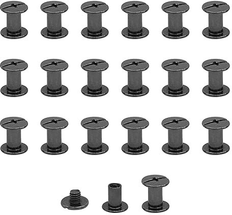 JJWNMLL Juego de 20 tornillos Chicago de M5x8mm, kit de tornillos de encuadernación Chicago, remache de uñas metal, botón Chicago, para cinturón de cuero,libro de recortes,encuadernación - Negro
