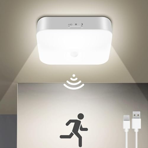 Toowell 10000mAh Rechargeable Motion Sensor Light Indoor Battery Ceiling Light Shed Lights Battery Powered Bathroom Porch Light