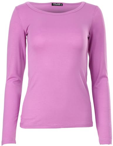Easy Young Fashion - Damen Basic Rundhals Shirt - Langarm Unterziehshirt - Skinny Fit 1093 - Fliederrosa M