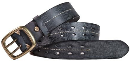 NALANY Vintage Look Leder Gürtel Mit Doppeldorn Schließe 3,8cm Breit Echt Ledergürtel Mit Doppel-Loch Jeansgürtel Herrengürtel Für Jeans Anzug(130cm/waist:45, Black)