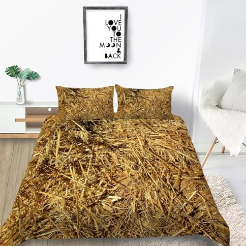 Pechiwuo Bettwäsche 135x200 Stroh Bettwäsche-Set Winter Weiche GebüRstet Mikrofaser Bettzeug Set Bettbezug 135x200 cm + 2 Kissenbezug 80x80 cm mit ReißVerschluss, A377